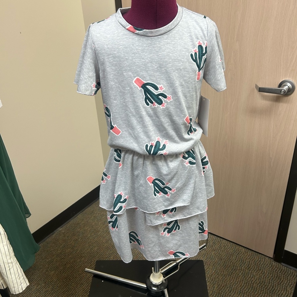 Three Hearts Gray and Pink Cactus Dress